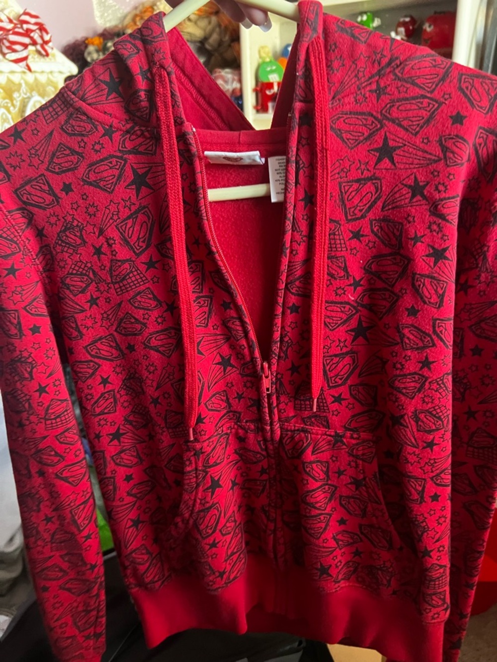 Red Graphic Teddy Zip-Up Hoodie Jacket